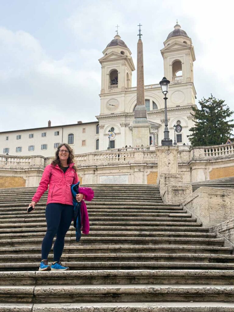 Celine Brewer on the nearly empty Spanish Steps during an early morning visit to Rome.