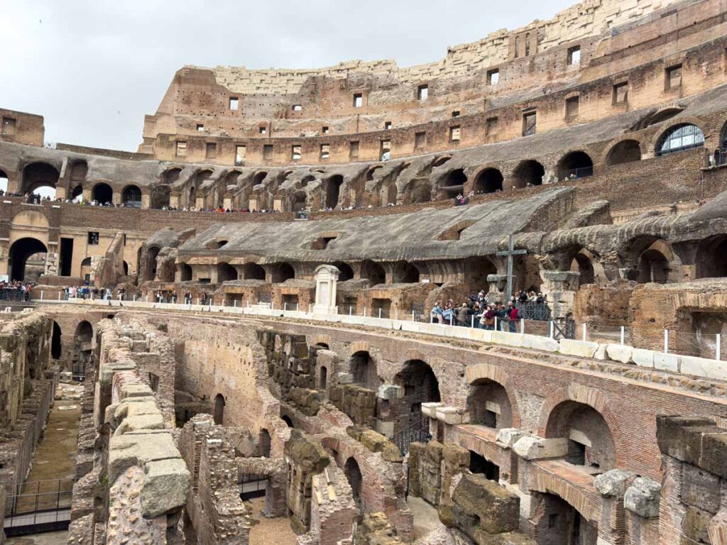 Interior of the Colosseum in Rome viewed from the Arena Floor.