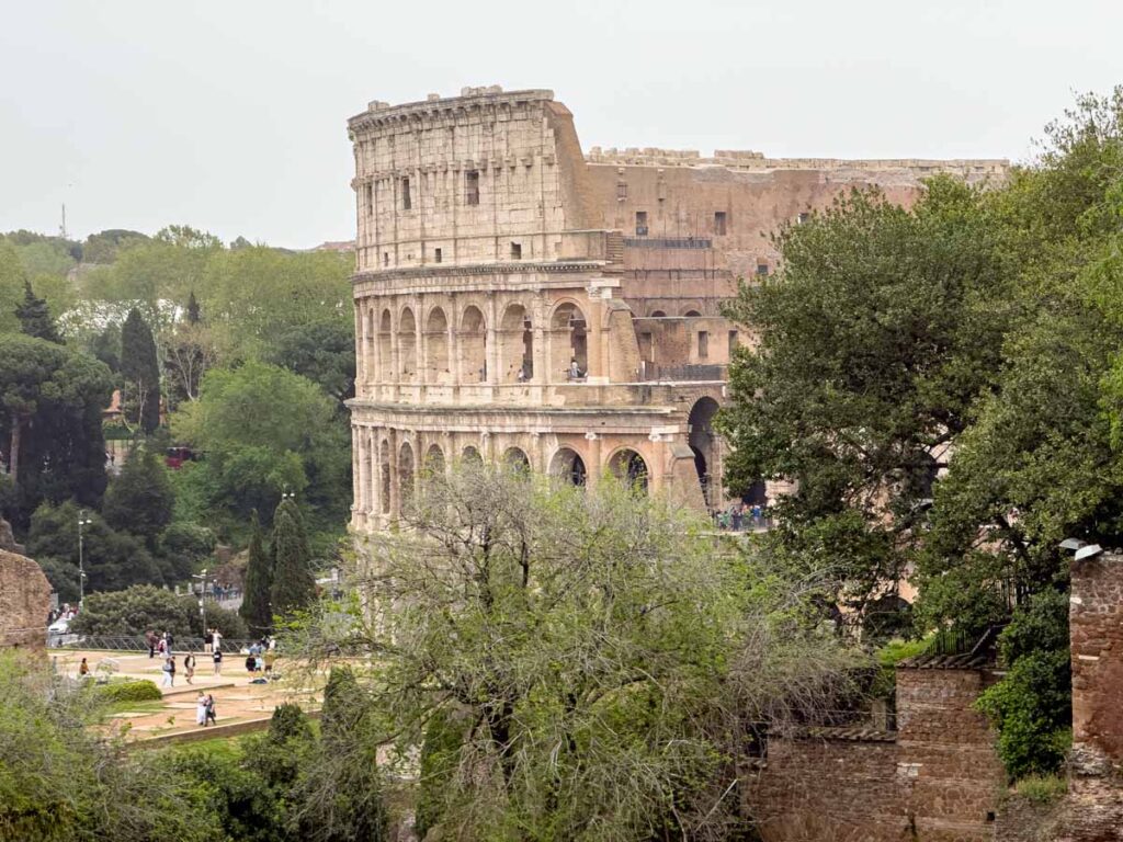 View of the Colosseum from Palatine Hill in Rome.