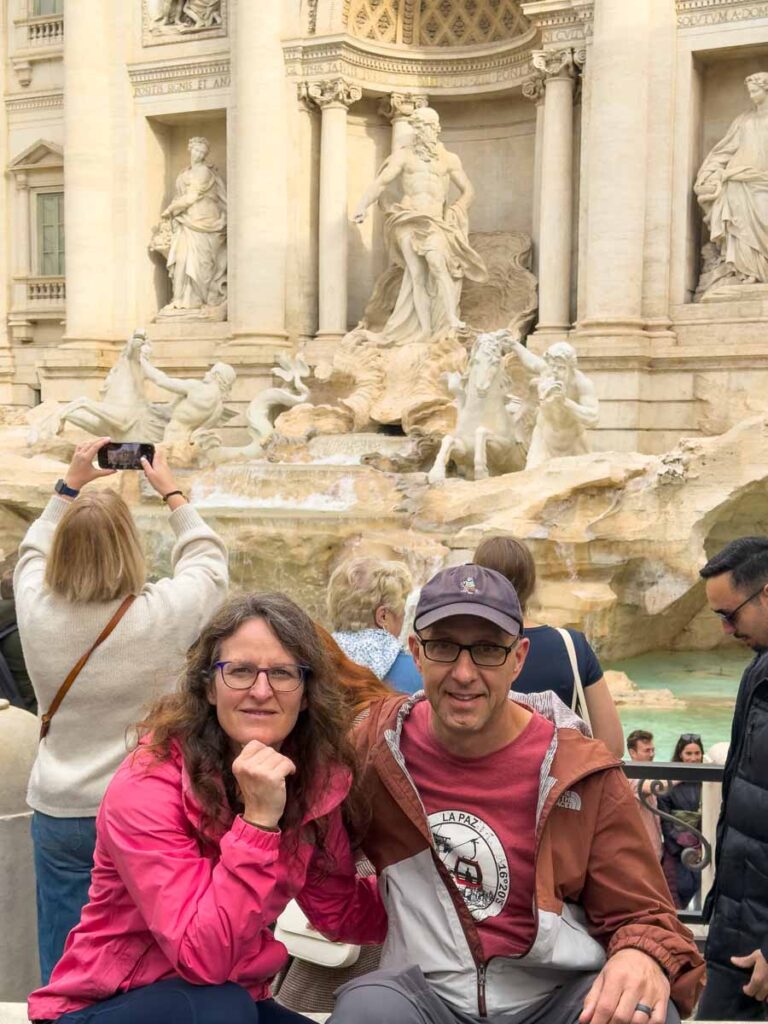 Dan and Celine Brewer, owners of the 55 Still Alive blog, at the Trevi Fountain during their one day in Rome.