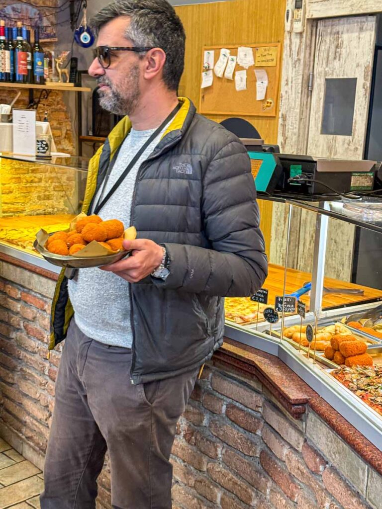 Our tour guide for our Rome food tour.