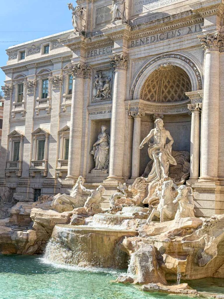 Trevi Fountain in the morning during our one day in Rome itinerary.